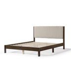 Lit plateforme rembourré tufté à chevrons blanc bouclé/velours côtelé marron, 2 personnes, format Queen