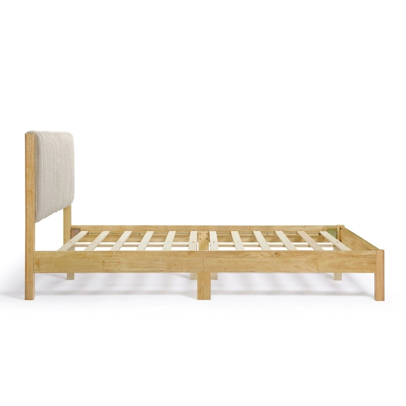 Lit plateforme rembourré tufté à chevrons blanc bouclé/velours côtelé marron, 2 personnes, format Queen