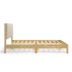 Lit plateforme rembourré tufté à chevrons blanc bouclé/velours côtelé marron, 2 personnes, format Queen