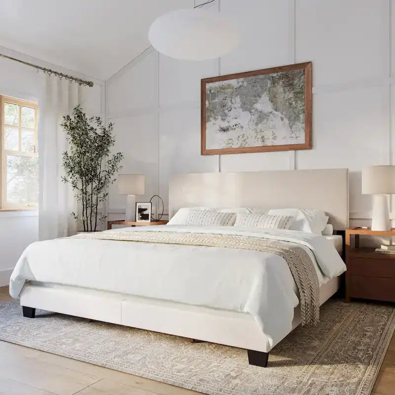 Cadre de Lit King Rembourré Moderne 4 Couleurs avec Tête de Lit Capitonnée pour 2