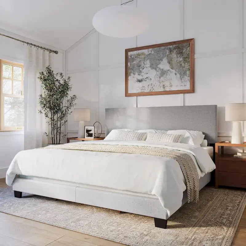 Cadre de Lit King Rembourré Moderne 4 Couleurs avec Tête de Lit Capitonnée pour 2