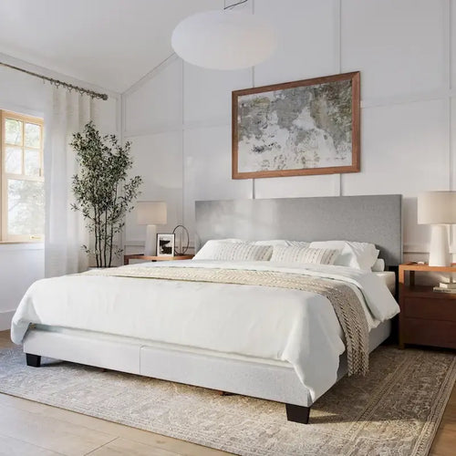Cadre de Lit King Rembourré Moderne 4 Couleurs avec Tête de Lit Capitonnée pour 2