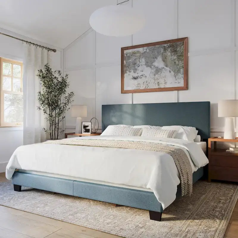 Cadre de Lit King Rembourré Moderne 4 Couleurs avec Tête de Lit Capitonnée pour 2