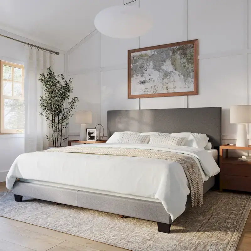 Cadre de Lit King Rembourré Moderne 4 Couleurs avec Tête de Lit Capitonnée pour 2