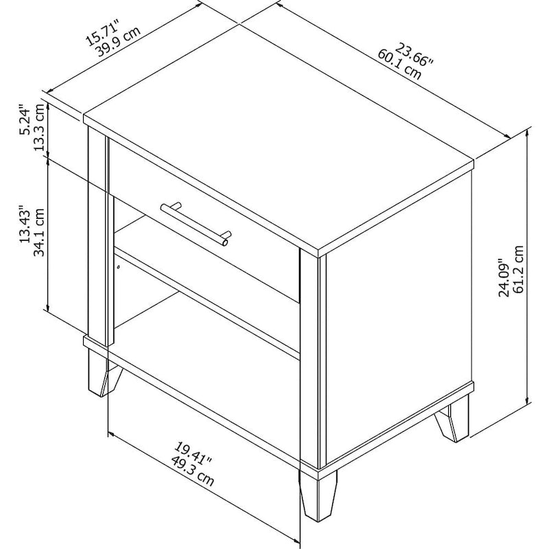 Table de chevet transitionnelle en MDF 4 couleurs avec 1 tiroir et 2 étagères