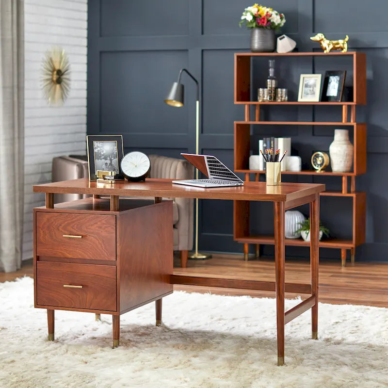 Bureau à 2 tiroirs de style moderne du milieu du siècle, 5 couleurs, avec pieds en pin massif pour 1