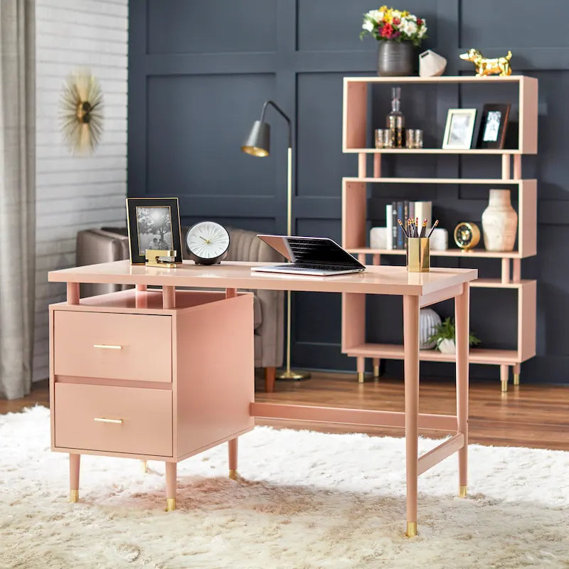 Bureau à 2 tiroirs de style moderne du milieu du siècle, 5 couleurs, avec pieds en pin massif pour 1