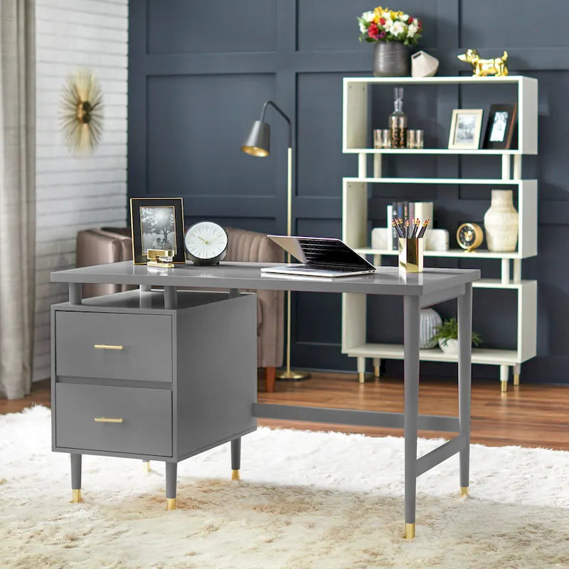 Bureau à 2 tiroirs de style moderne du milieu du siècle, 5 couleurs, avec pieds en pin massif pour 1