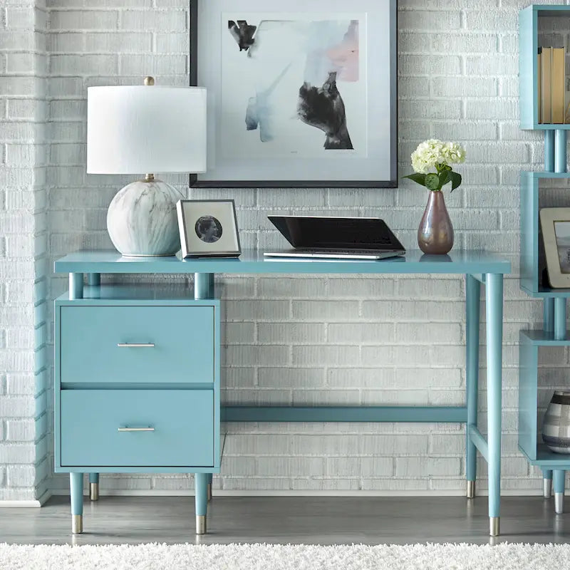 Bureau à 2 tiroirs de style moderne du milieu du siècle, 5 couleurs, avec pieds en pin massif pour 1