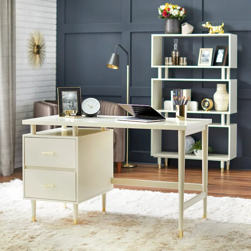 Bureau à 2 tiroirs de style moderne du milieu du siècle, 5 couleurs, avec pieds en pin massif pour 1