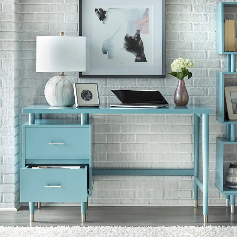 Bureau à 2 tiroirs de style moderne du milieu du siècle, 5 couleurs, avec pieds en pin massif pour 1