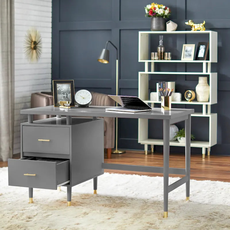 Bureau à 2 tiroirs de style moderne du milieu du siècle, 5 couleurs, avec pieds en pin massif pour 1
