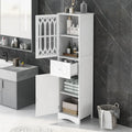 Meuble de salle de bain haut et étroit moderne blanc/gris avec tiroir, porte en acrylique et dispositif anti-basculement