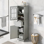 Meuble de salle de bain haut et étroit moderne blanc/gris avec tiroir, porte en acrylique et dispositif anti-basculement