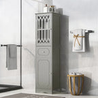 Meuble de salle de bain haut et étroit moderne blanc/gris avec tiroir, porte en acrylique et dispositif anti-basculement