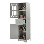 Meuble de salle de bain haut et étroit moderne blanc/gris avec tiroir, porte en acrylique et dispositif anti-basculement