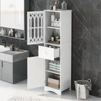 Meuble de salle de bain haut et étroit moderne blanc/gris avec tiroir, porte en acrylique et dispositif anti-basculement