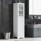 Meuble de salle de bain haut et étroit moderne blanc/gris avec tiroir, porte en acrylique et dispositif anti-basculement