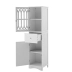 Meuble de salle de bain haut et étroit moderne blanc/gris avec tiroir, porte en acrylique et dispositif anti-basculement
