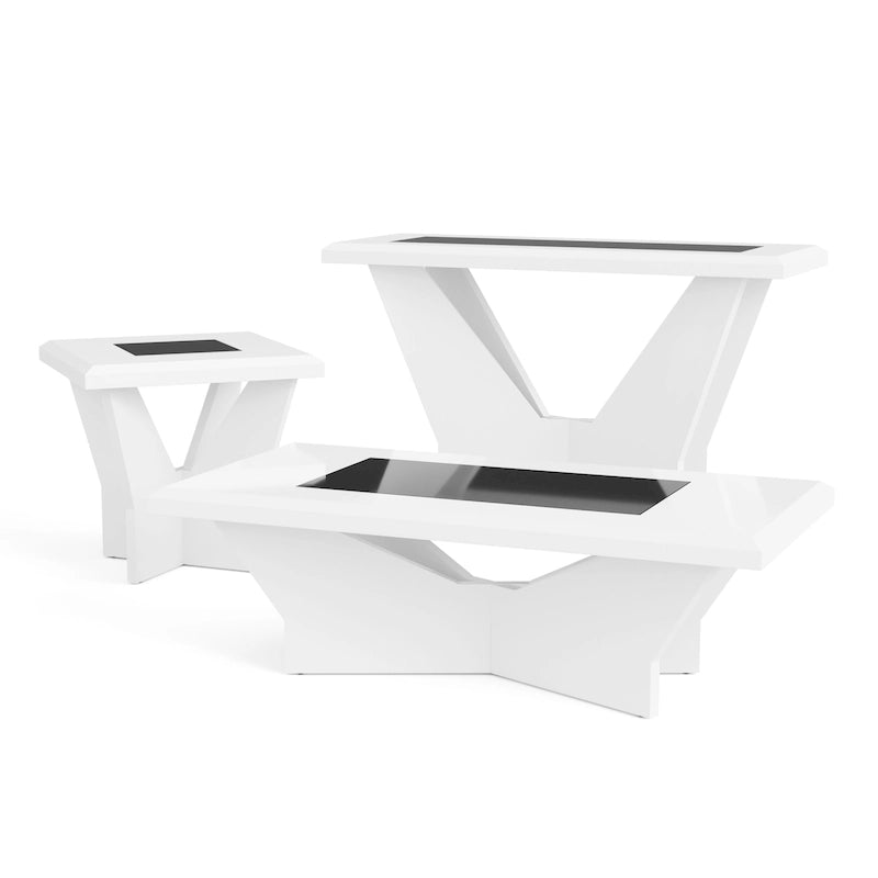 Ensemble de 3 tables basses contemporaines en verre trempé laqué brillant noir/blanc