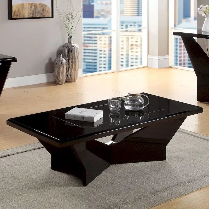 Ensemble de 3 tables basses contemporaines en verre trempé laqué brillant noir/blanc