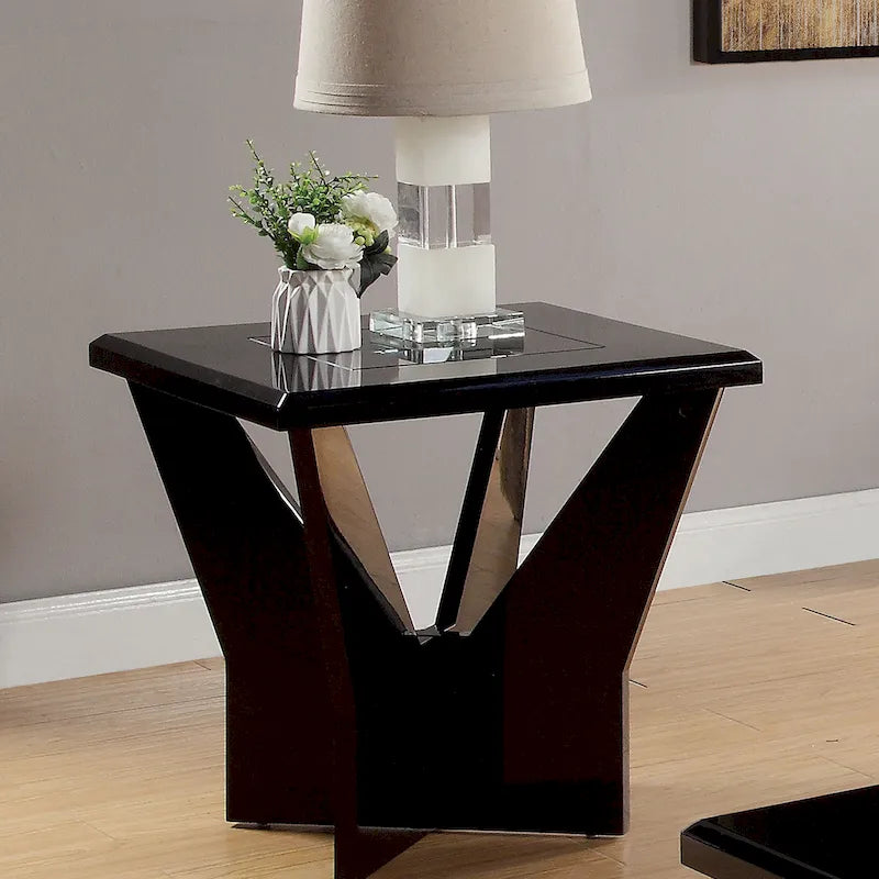 Ensemble de 3 tables basses contemporaines en verre trempé laqué brillant noir/blanc