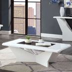 Ensemble de 3 tables basses contemporaines en verre trempé laqué brillant noir/blanc