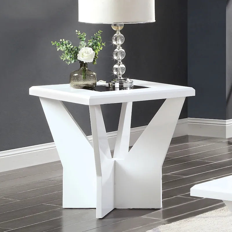 Ensemble de 3 tables basses contemporaines en verre trempé laqué brillant noir/blanc