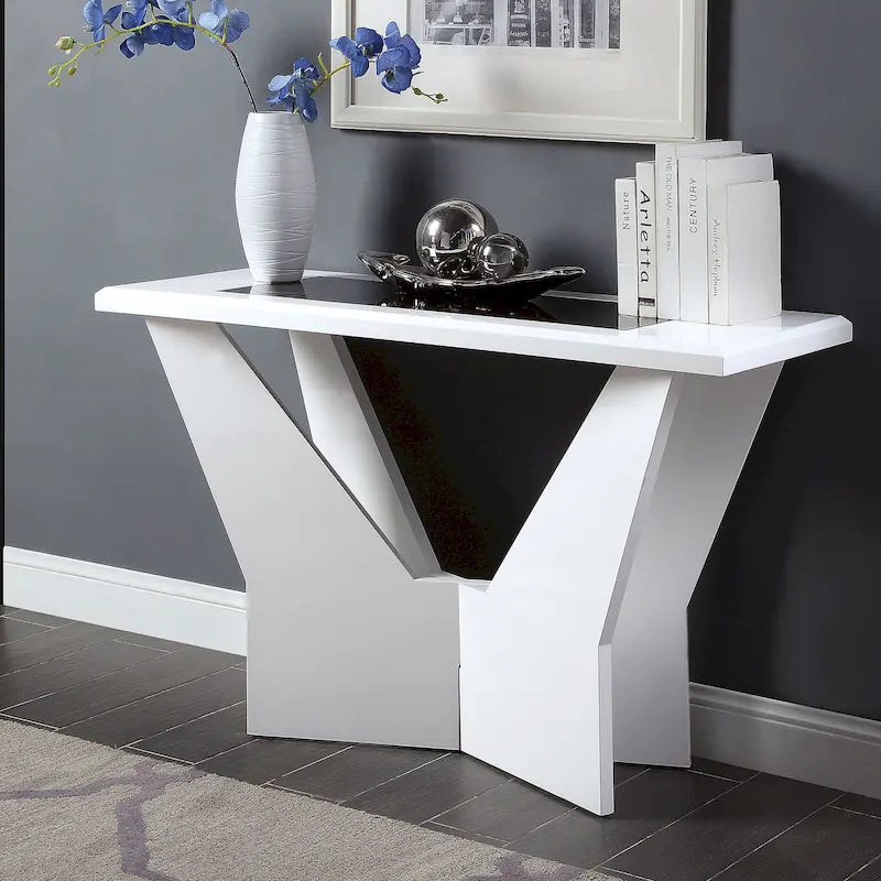 Ensemble de 3 tables basses contemporaines en verre trempé laqué brillant noir/blanc