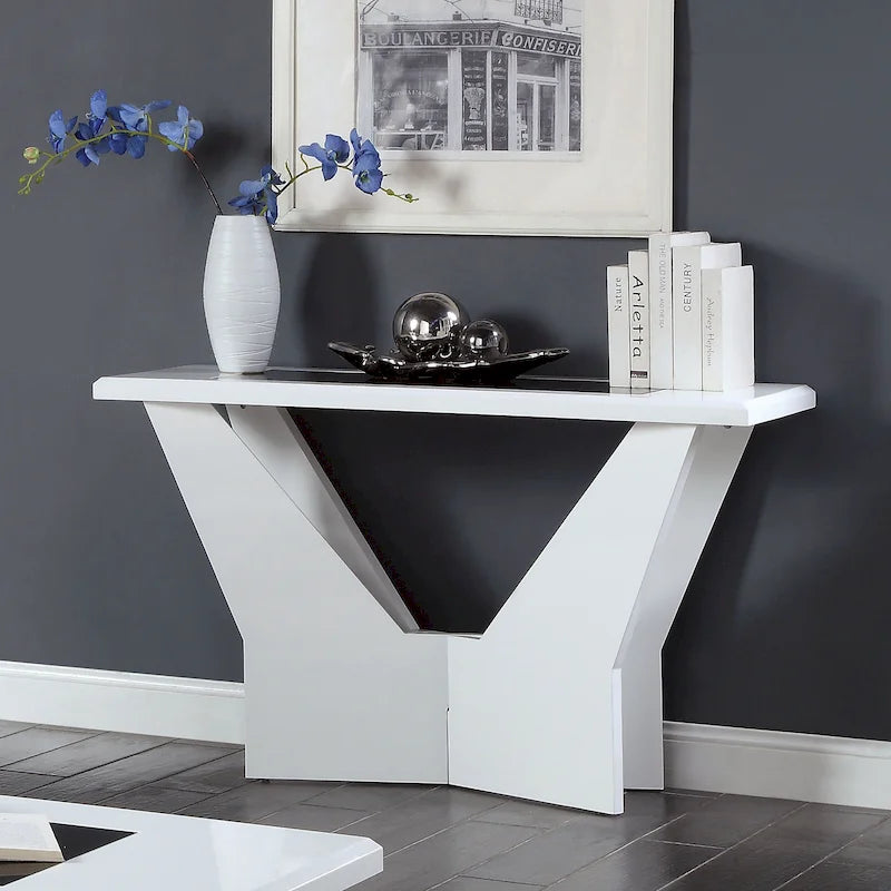 Ensemble de 3 tables basses contemporaines en verre trempé laqué brillant noir/blanc