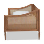 Lit de repos double en rotin synthétique brun noyer de style Mid-Century avec lattes en bois pour 1 personne