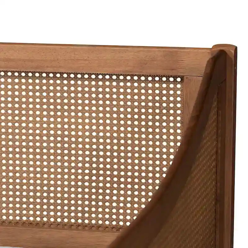Lit de repos double en rotin synthétique brun noyer de style Mid-Century avec lattes en bois pour 1 personne