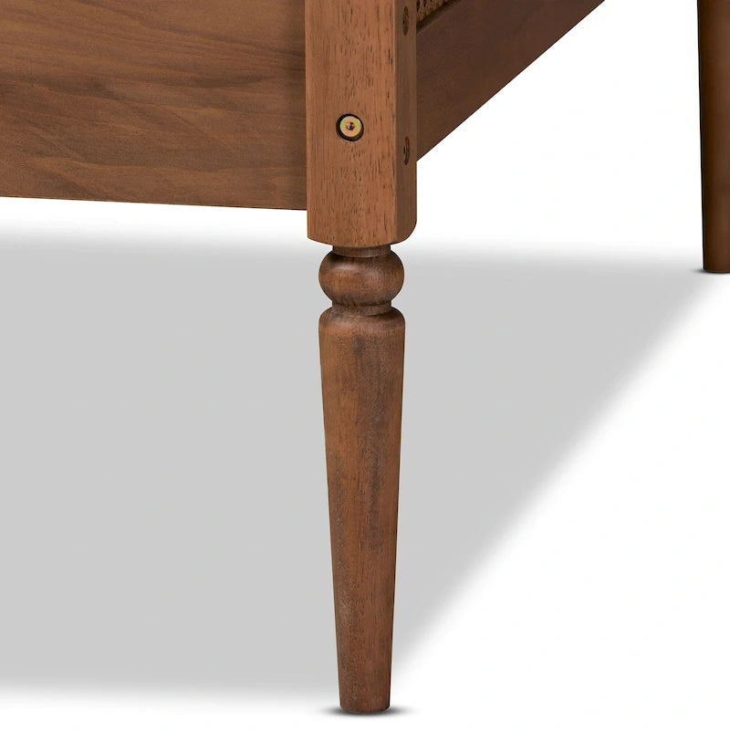 Lit de repos double en rotin synthétique brun noyer de style Mid-Century avec lattes en bois pour 1 personne