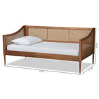 Lit de repos double en rotin synthétique brun noyer de style Mid-Century avec lattes en bois pour 1 personne