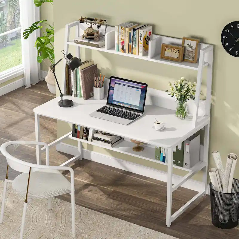 Bureau d'ordinateur avec huche et étagère, 5 couleurs, 1 personne