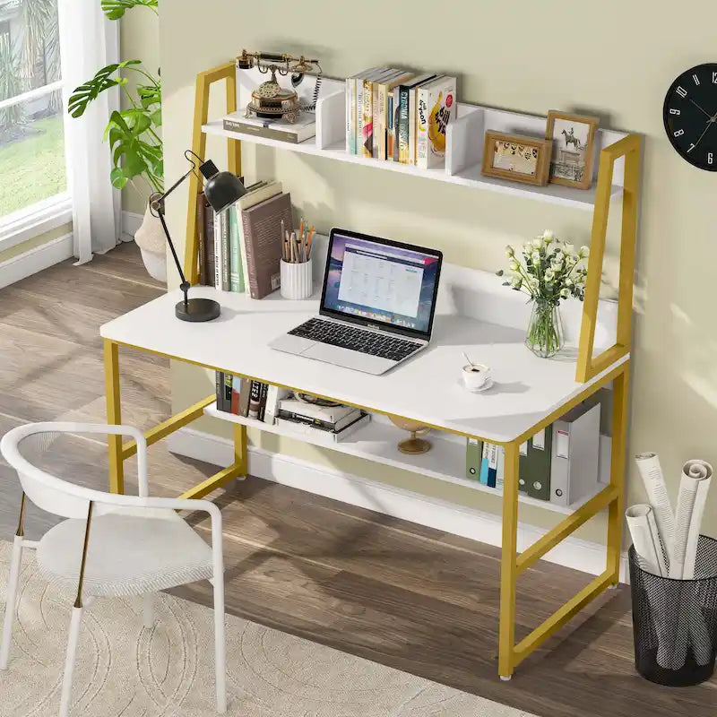 Bureau d'ordinateur avec huche et étagère, 5 couleurs, 1 personne