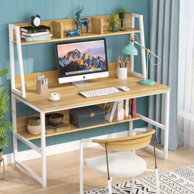 Bureau d'ordinateur avec huche et étagère, 5 couleurs, 1 personne