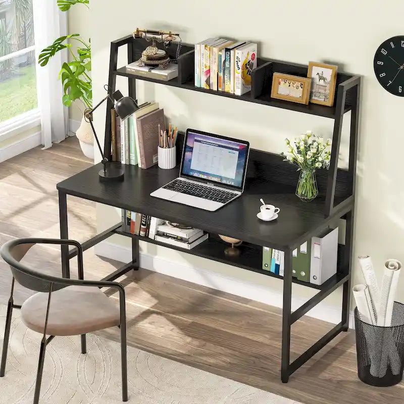 Bureau d'ordinateur avec huche et étagère, 5 couleurs, 1 personne