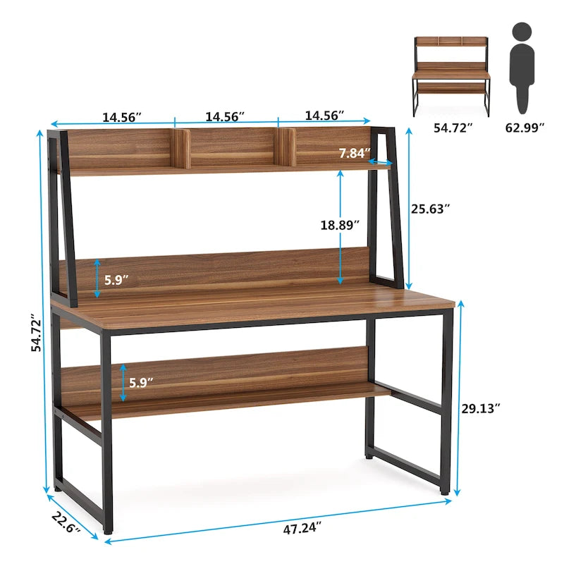 Bureau d'ordinateur avec huche et étagère, 5 couleurs, 1 personne