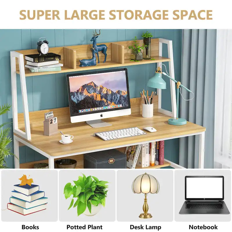 Bureau d'ordinateur avec huche et étagère, 5 couleurs, 1 personne