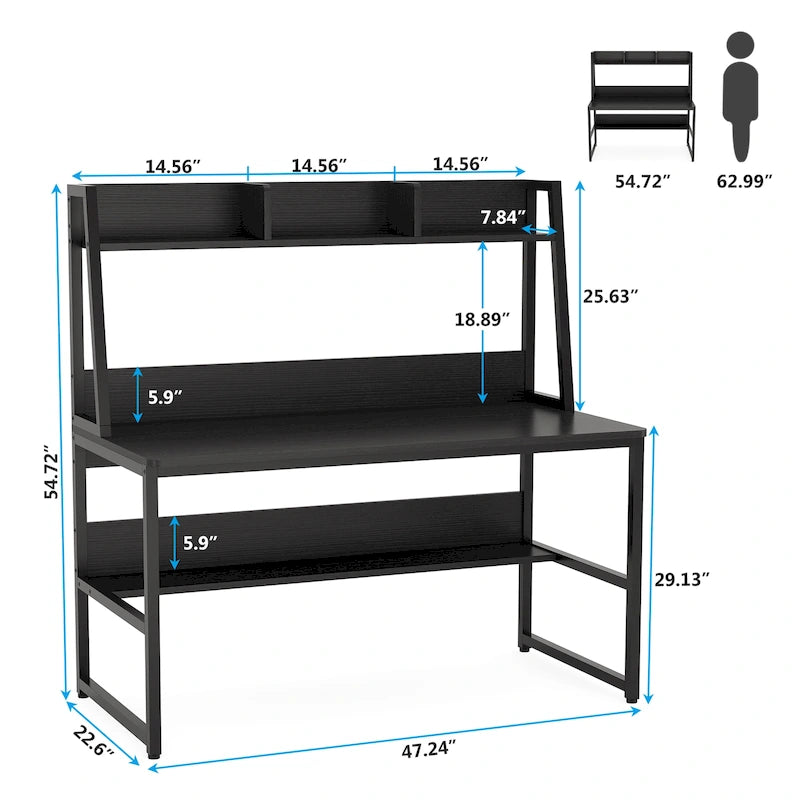 Bureau d'ordinateur avec huche et étagère, 5 couleurs, 1 personne