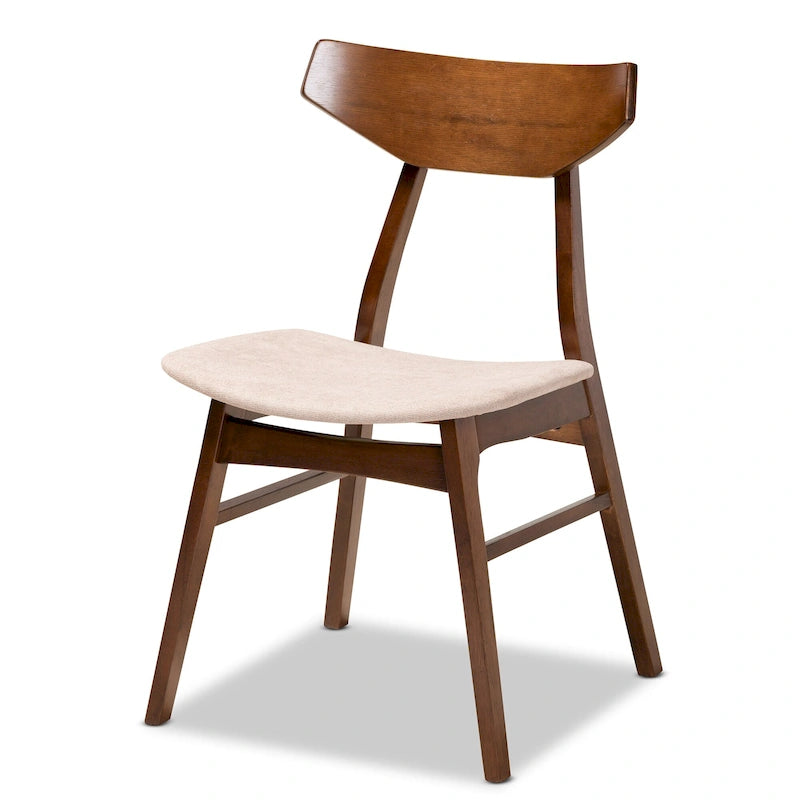 Table à manger ronde et 4 chaises rembourrées, hévéa, noyer brun, gris clair