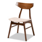 Table à manger ronde et 4 chaises rembourrées, hévéa, noyer brun, gris clair