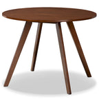 Table à manger ronde et 4 chaises rembourrées, hévéa, noyer brun, gris clair