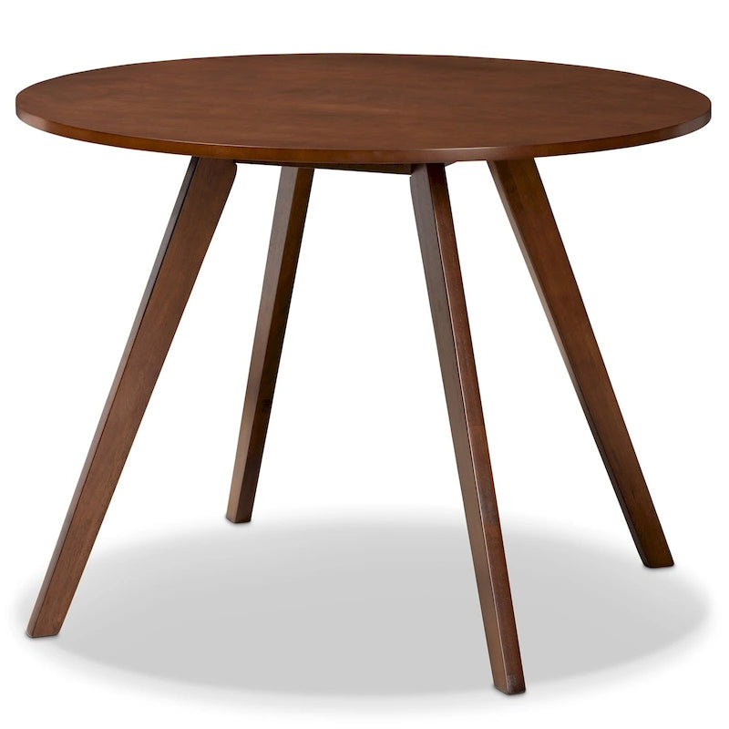 Table à manger ronde et 4 chaises rembourrées, hévéa, noyer brun, gris clair