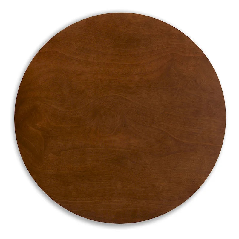 Table à manger ronde et 4 chaises rembourrées, hévéa, noyer brun, gris clair