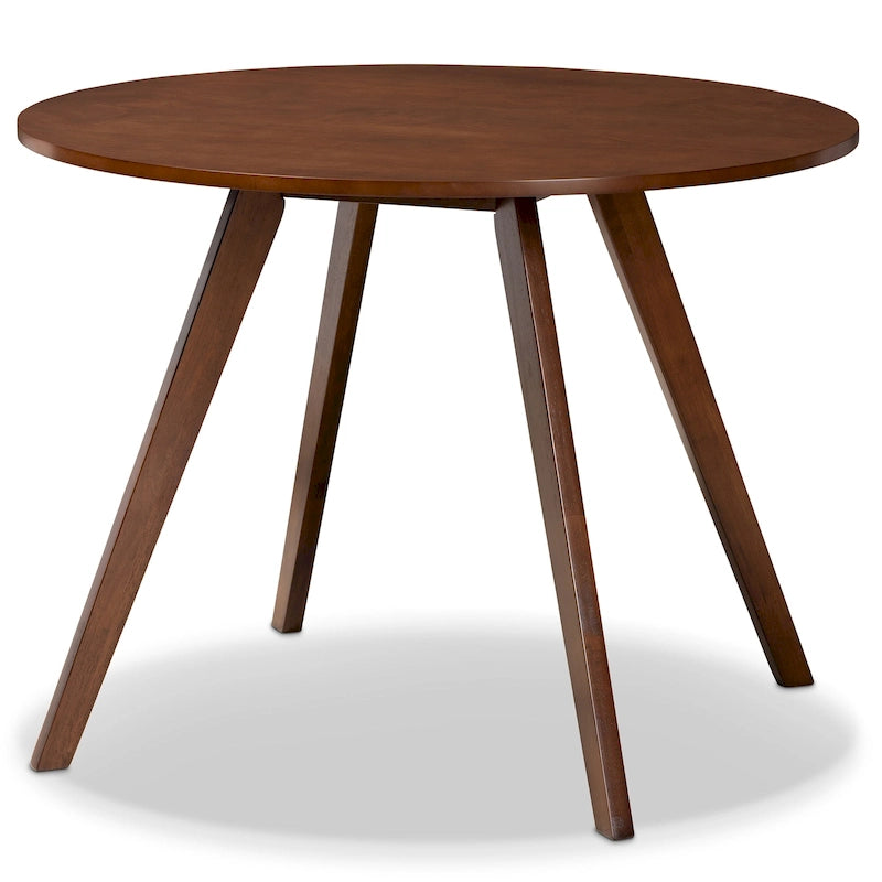Table à manger ronde et 4 chaises rembourrées, hévéa, noyer brun, gris clair