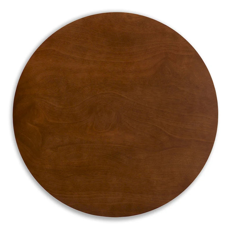 Table à manger ronde et 4 chaises rembourrées, hévéa, noyer brun, gris clair