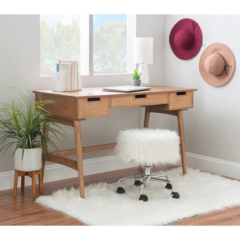 Bureau en rotin tissé mi-siècle, couleur naturelle/noire, en hévéa, pour 1 personne
