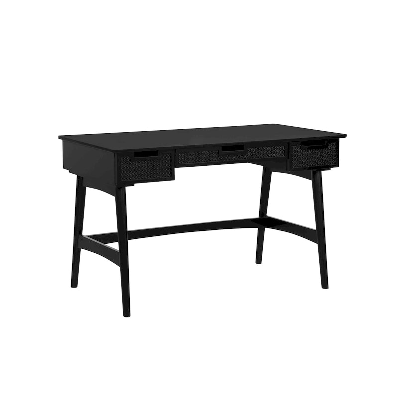 Bureau en rotin tissé mi-siècle, couleur naturelle/noire, en hévéa, pour 1 personne